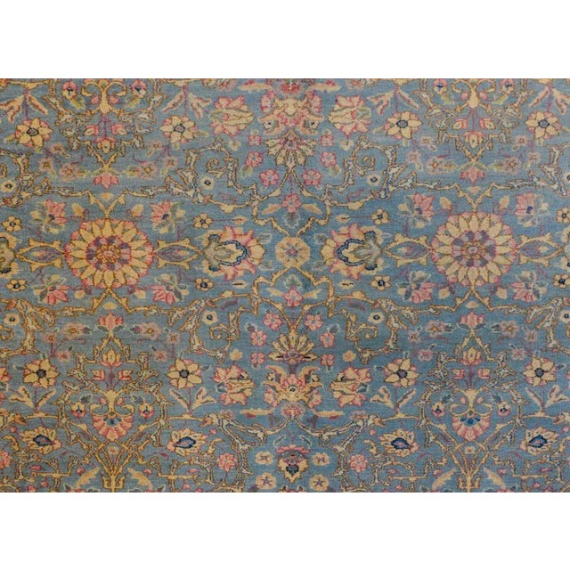 Sky Blue Early 20th Century Kirman Rug For Sale - Image 8 of 11