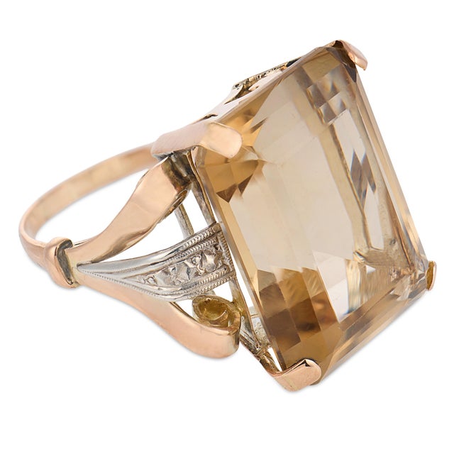 Retro 21.90 Carat Topaz Low-Karat Rose Gold Silver Cocktail Ring, Size 8 For Sale - Image 4 of 6