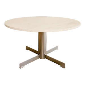 1970s Travertine and Chrome Pedestal Dining Table