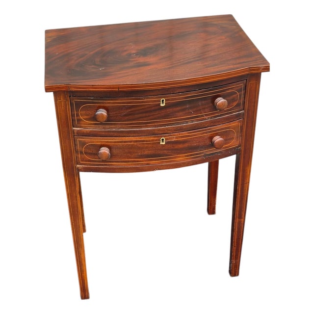 19th Century English Sheraton Mahogany Stencil Inlay Nightstand. For Sale