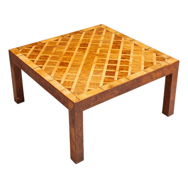 Square Italian Coffee Table with Burl Wood Inlaid Parquetry Top, 1950s For Sale