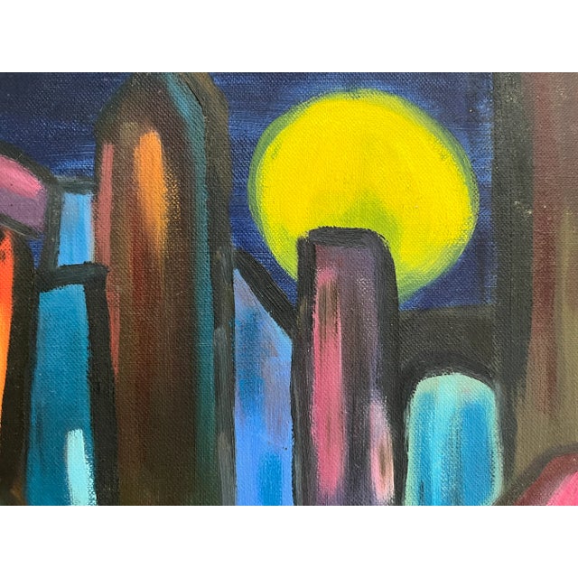 Mid-Century Modern Mid Century Abstract Cityscape Painting Oil on Board For Sale - Image 3 of 6