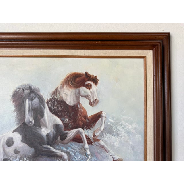 1970s Vintage Oil on Canvas Painting of Horses by Vincent – Framed For Sale In Miami - Image 6 of 11