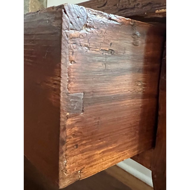 Wood Rustic Antique Farmhouse Pine Bench With Drawers For Sale - Image 7 of 11