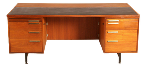 Mid-Century British Executive Teak Desk with Brass Handles, 1970s