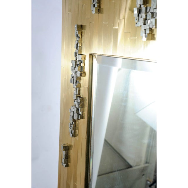 Georges Mathias Vintage Brutalist Brass & Pyrite Mirror by Georges Mathias For Sale - Image 4 of 8