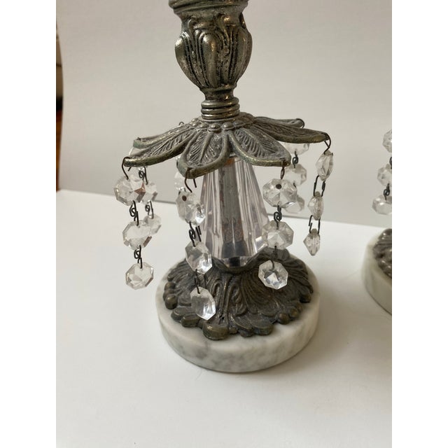 Late 20th Century Brass Candle Holders Vintage Set of 2 Marble Based With Glass Prisms For Sale - Image 5 of 10