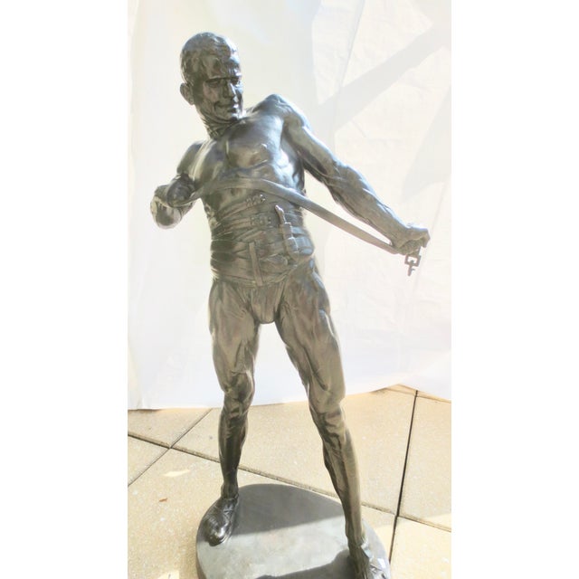 Massive Bronze Gladiator by Baucke Sculpture Signed and Dated 1910 36" Tall For Sale - Image 11 of 14
