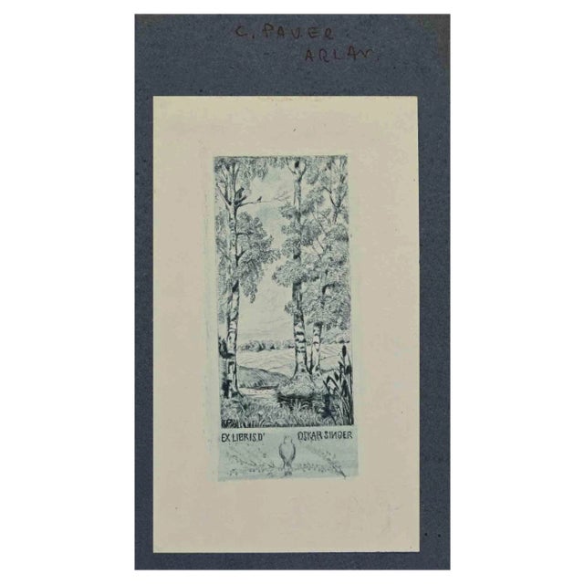 Carl Paver Arlav, Ex-Libris, Oskar Singer, Etching, Mid 20th Century For Sale