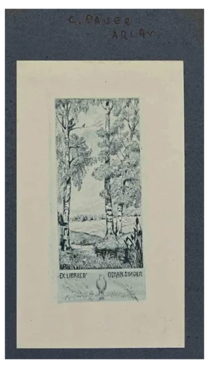 Carl Paver Arlav, Ex-Libris, Oskar Singer, Etching, Mid 20th Century