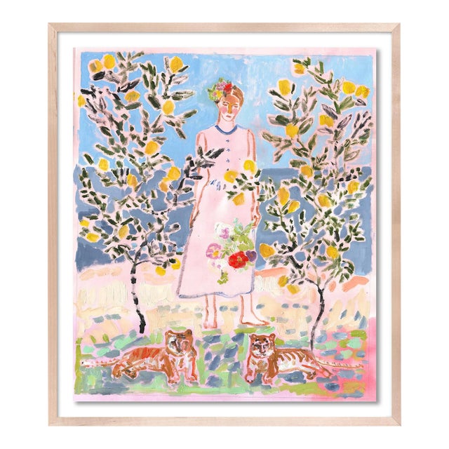 Circe with Tiny Tigers by Anne-Louise Ewen in Natural Frame, Large Art Print For Sale