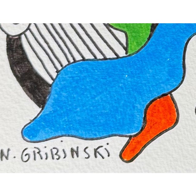 The Philosopher Duck — Nathalie Gribinski — Small Abstract Figurative Drawing (8 X 8 In, 2025) For Sale - Image 4 of 6