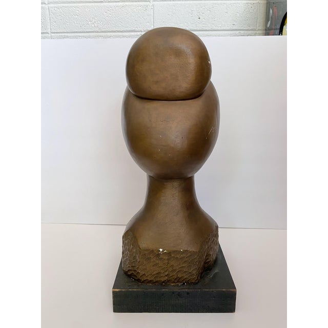 Metal Mid Century Bronze Colored Japanese Woman Bust Sculpture For Sale - Image 7 of 10
