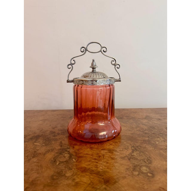 Antique Edwardian Cranberry Glass Biscuit Barrel, 1900 For Sale - Image 6 of 6