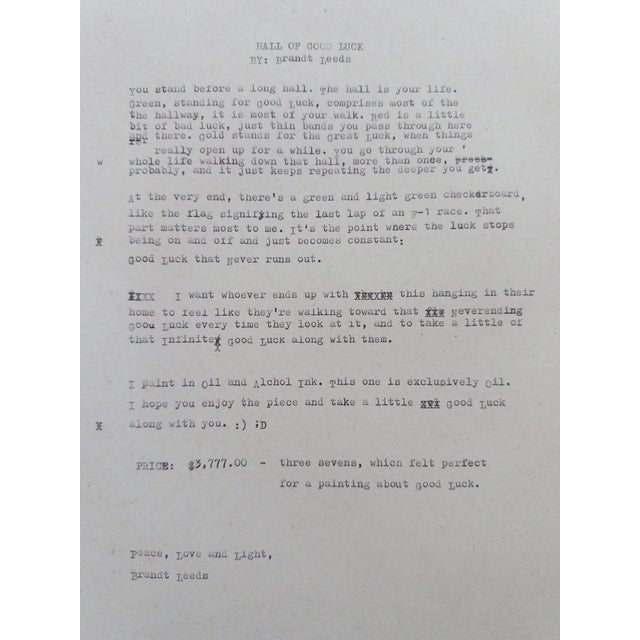 One of the artist bigger pieces, titled Hall of Good Luck. It measures 48“ x 48“. The artist typed a description of his...