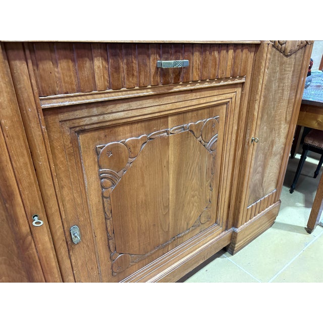Wood French Art Deco Walnut Sideboard with Marble Top and Original Mirror, 1930s For Sale - Image 7 of 15