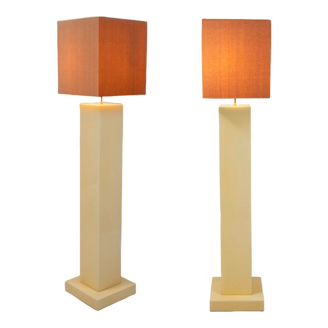Lacquered Wood Floor Lamps, 1970s, Set of 2 For Sale