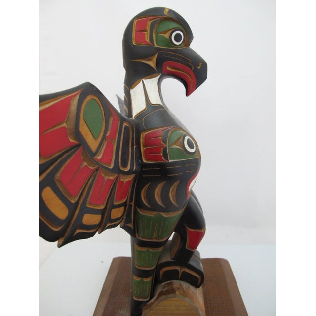 1980s Jimmy Joseph Kwakiutl Eagle Carved Wood Totem Pole Bc Native Sculpture For Sale - Image 5 of 18