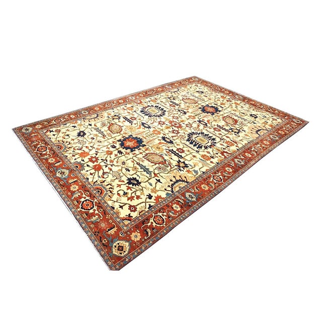 Persian Persian Serapi 7x11 Ivory, Rust, & Blue Recreation Handmade Area Rug #1141228 For Sale - Image 3 of 11