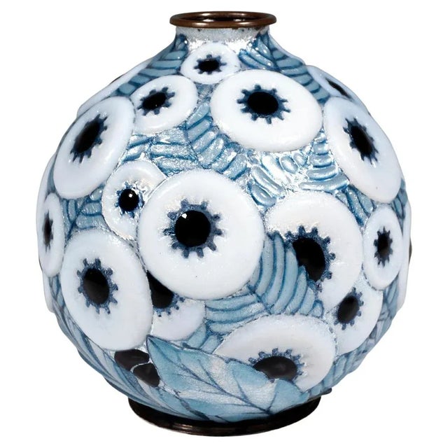 Glass Vintage Art Deco Enamel Vase with Ornamental Decor by Camille Fauré, 1920 For Sale - Image 7 of 7
