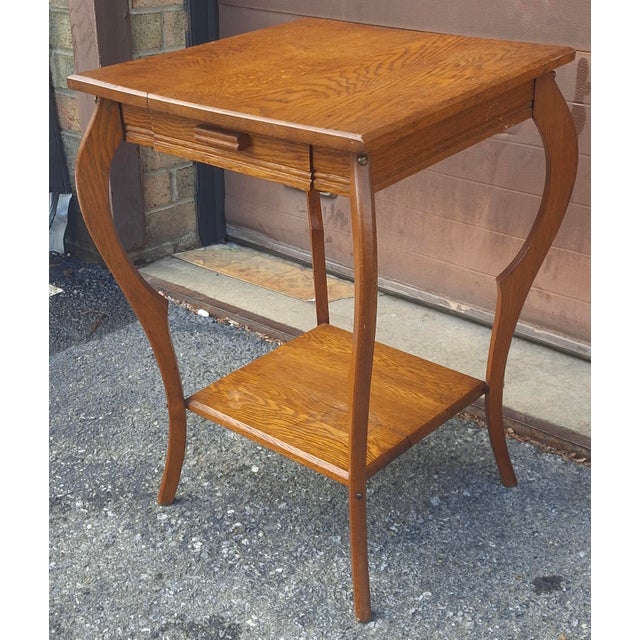 Victorian Late 19th Century Victorian Arts and Crafts Oak Two-Tier Single Drawer Side Table For Sale - Image 3 of 12