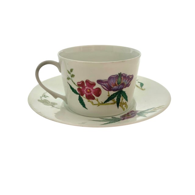 Limoges, France Late 20th Century Limoges Tea Set 4 Cup and Saucer Porcelain Floral Design French Collectibles - 8 pcs For Sale - Image 4 of 6