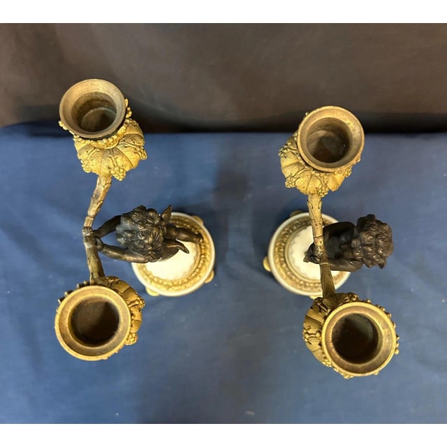 Late 19th Century Antique Bronze & Marble Angel Candelabra - A Pair For Sale - Image 5 of 6
