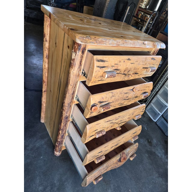 Handcrafted Rustic Live-Edge Aspen & Cedar 5-Drawer For Sale - Image 6 of 6