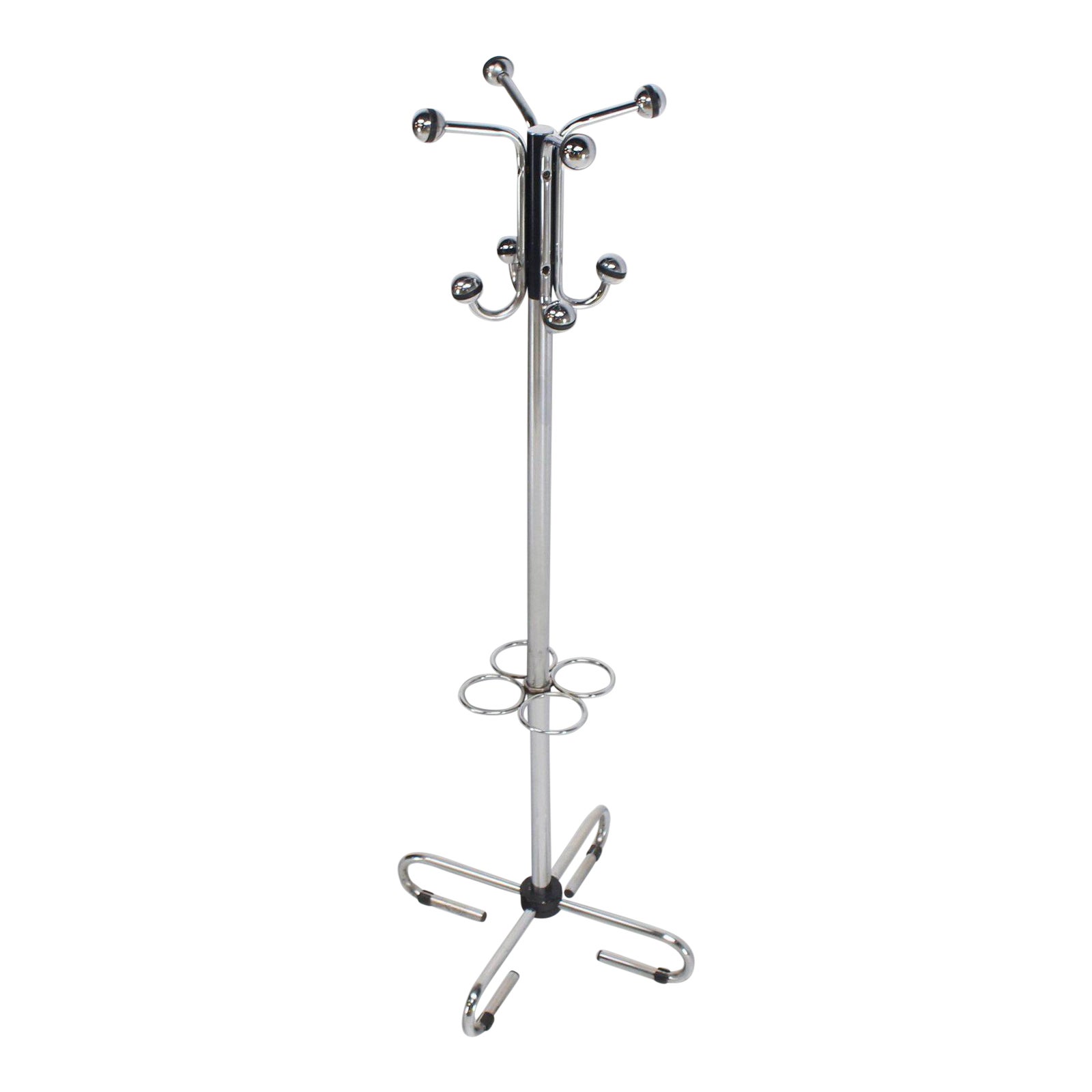 Vintage Mid Century Modern Bauhaus Chrome Coatrack Umbrella Stand