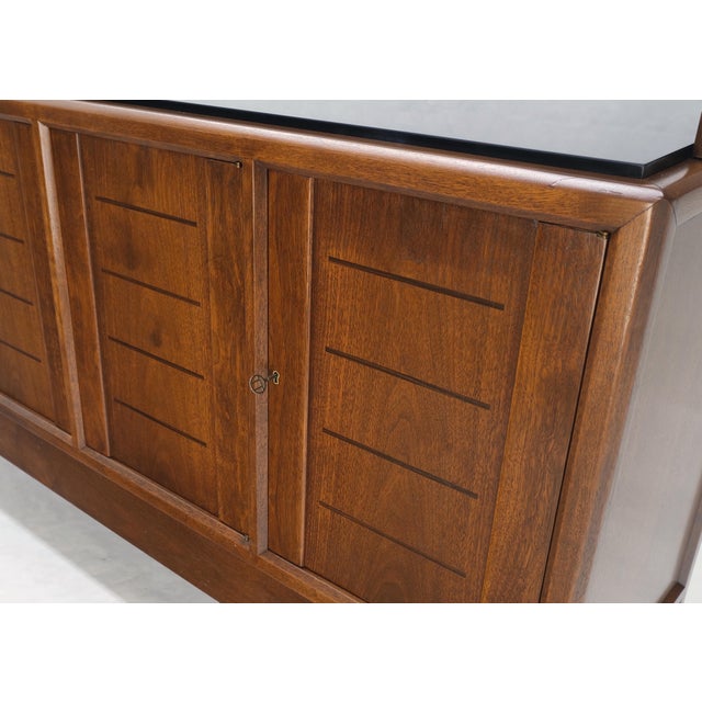 Dunbar Walnut Two Part Sideboard Credenza Breakfront Carved Slate Inserts MINT! For Sale - Image 14 of 18