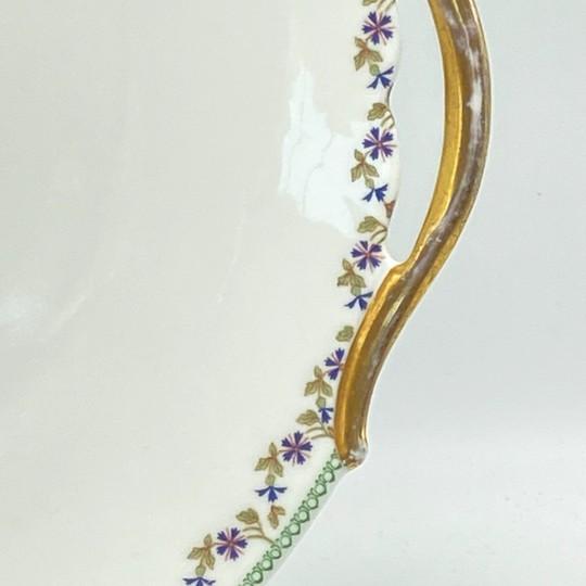 Antique Art Deco Limoges Tressemanes Et Vogt T&v Serving Platter With Handles (Flower Pattern on Border) For Sale - Image 10 of 18