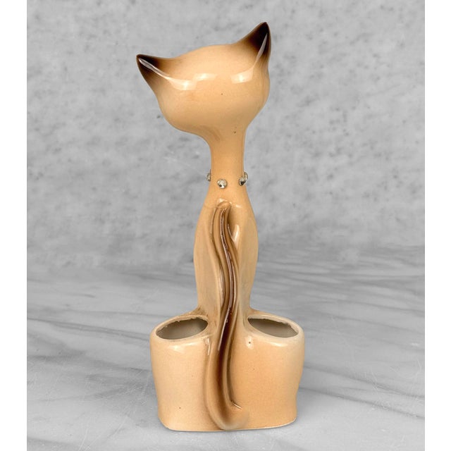 Mid 20th Century Mid-Century Atomic Siamese Cat Porcelain Vanity Lipstick Holder For Sale - Image 5 of 12