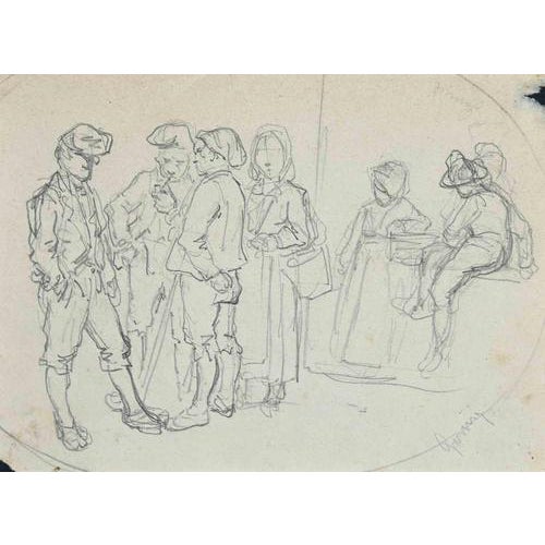Unknown, Figures, Early 20 Century, Pencil on Paper For Sale
