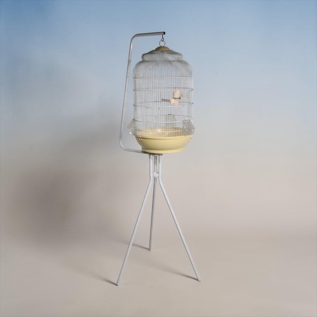 Vintage Mid Century Birdcage and Stand Made in Italy by F O P C. 1970's For Sale - Image 17 of 17