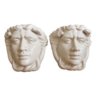 White Glazed Ceramic Wall Planters, 1950s, Set of 2 For Sale