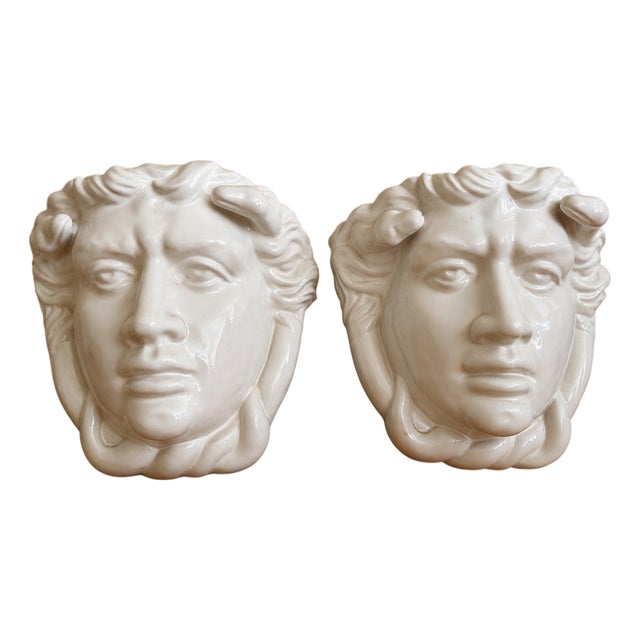White Glazed Ceramic Wall Planters, 1950s, Set of 2 For Sale