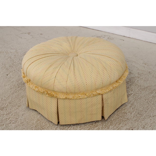 1980s Custom Yellow Tufted Pleated Round Ottoman For Sale - Image 5 of 13
