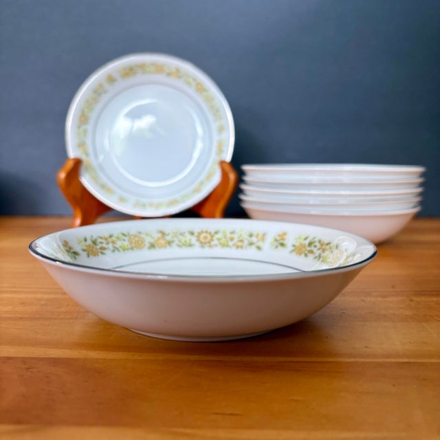 1940s Vintage Towne House “Spring 3094” Dessert/Fruit Bowls With Yellow Floral Band & Silver Trim (Sold Individually) For Sale - Image 5 of 10