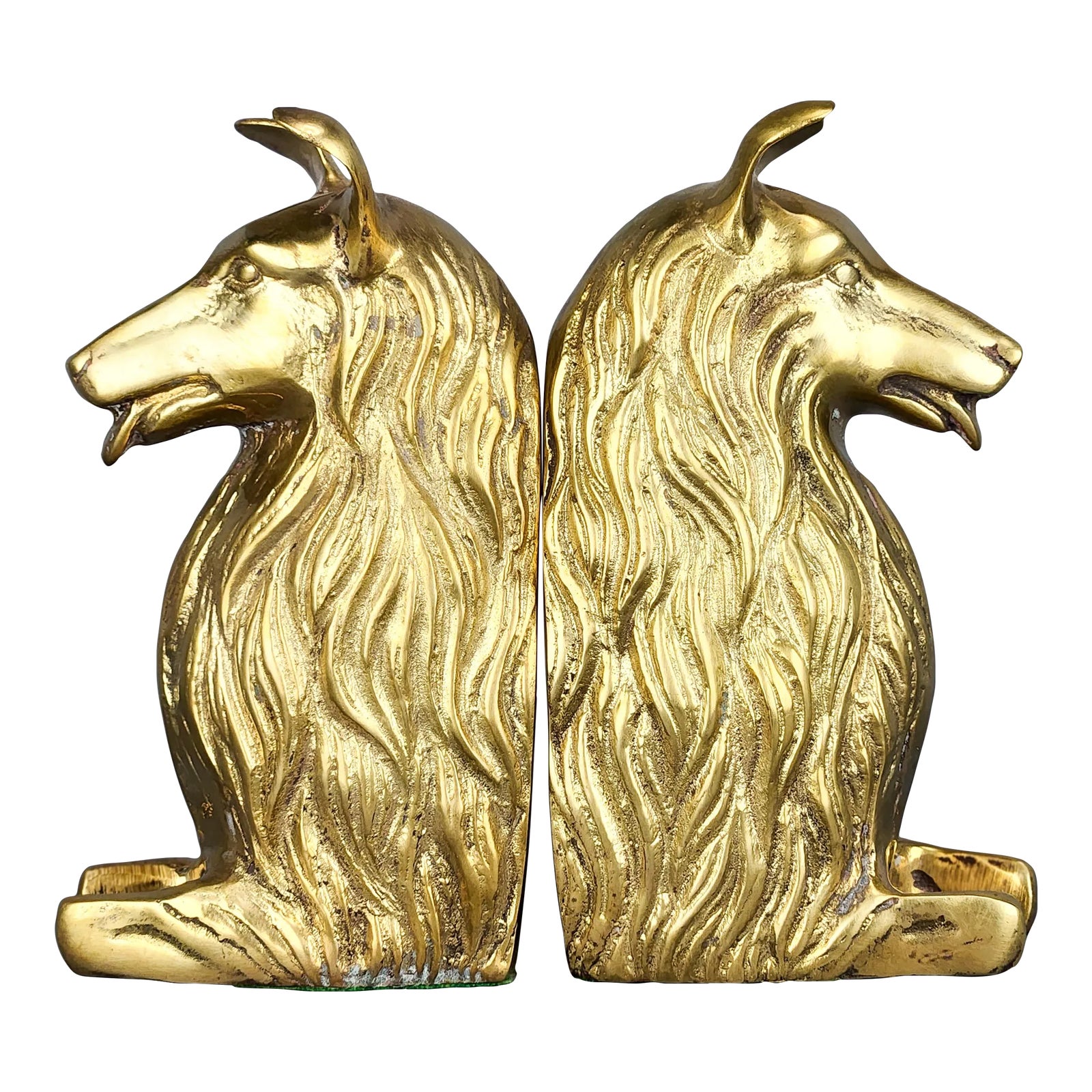 Pair of Vintage Solid Brass Collie Dog Bookends | Chairish