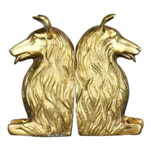 Pair of Vintage Solid Brass Collie Dog Bookends