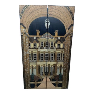 Monumental Fornasetti Style Trompe-l'Oeil Architectural Folding Screen For Sale