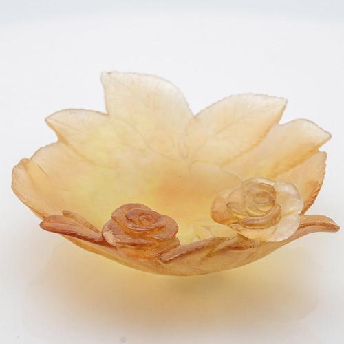 Art Glass Decorative Plate with Amber Roses from Daum, France, 1970s For Sale - Image 4 of 9