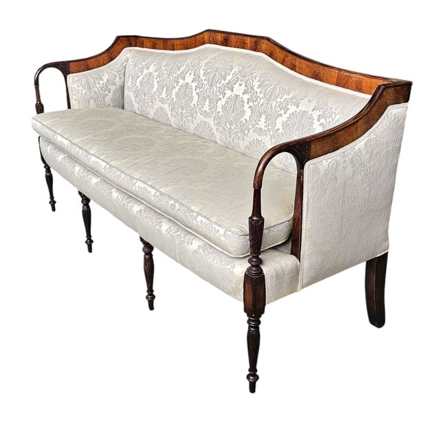Early 20th Century Federal Style Mahogany Inlaid Settee With Shield Back 68" For Sale - Image 5 of 17