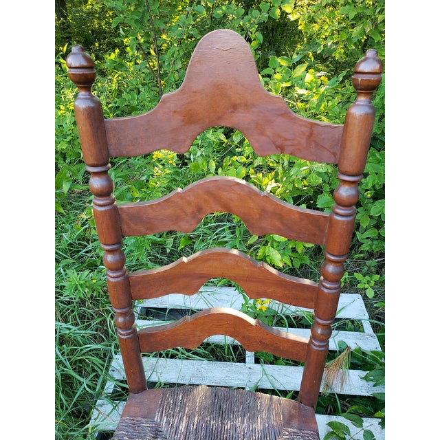 1960s Ladderback Dining Chair Rush Woven Seat For Sale - Image 9 of 11