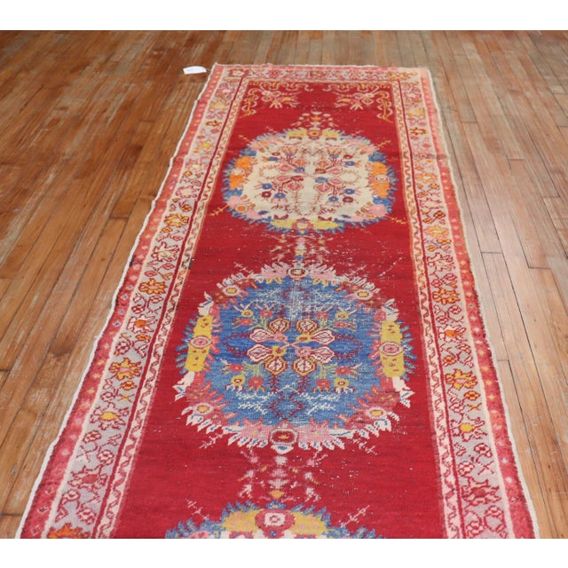 Gustavian (Swedish) Red Bohemian Vintage Oushak Runner - 3' x 10'9" For Sale - Image 3 of 6