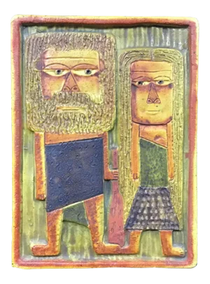 Marcello Fantoni Ceramic Wall Plaque Caveman and Woman