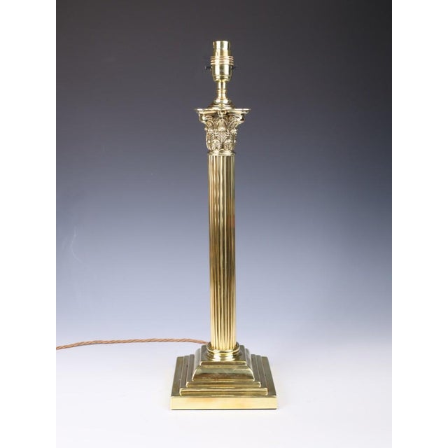 Antique English Brass Corinthian Column Table Lamp, 1880 For Sale - Image 4 of 13