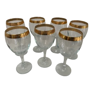 Late 20th Century Gold-Rimmed Wine Glasses- Set of 7