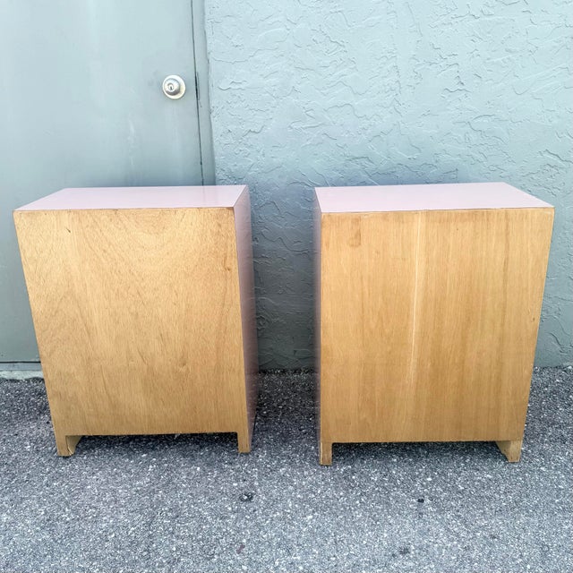 1980s Postmodern Pink Gloss Laminate Waterfall Nightstands - A Pair For Sale - Image 5 of 12