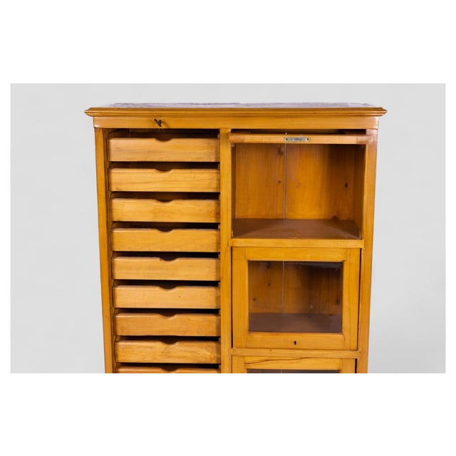 Gold Vintage English Filing Cabinet with Roll-Top and Glass Cabinets For Sale - Image 8 of 11